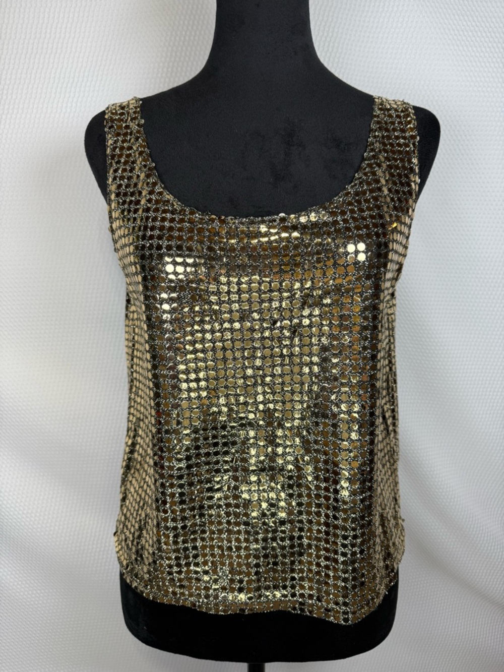Sostanza Gold Sequin Tank Top M/L Metallic Disco Party Y2K Clubwear USA Made